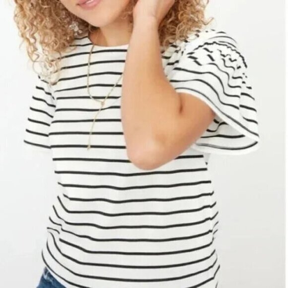 STELLA & DOT Maya White Black Striped T-Shirt S NWT - Picture 1 of 5